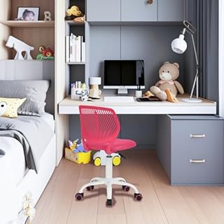 FurnitureR Sedia da ufficio adatta ai bambini, per imparare a casa, ergonomica, regolabile in altezza, per giovani studenti, design rosa vivace