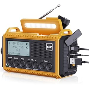 ROCAM Wind Up Solar Radio, DAB/FM Radio with 5000mAh Rechargeable Power Bank, Solar Panel/USB/Hand Crank Charger, Battery Radio Portable, SOS Alarm & Flashlight for Camping Emergencies