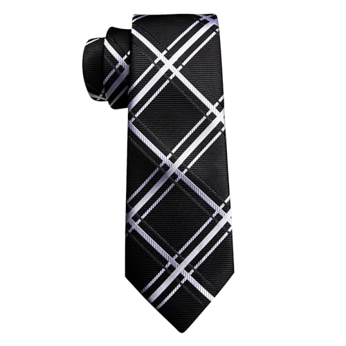Image of YOHOWA Men Plaid /Striped Ties Set Silk Business Wedding Formal Fashion Necktie and Pocket Square Cufflinks Set