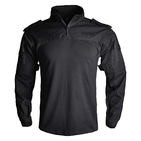 Ketamyy Mens Tactical Camo Shirt Long Sleeve Breathable Elastic Outdoor Hunting Trekking Military Combat Camouflage Top Black L Cover