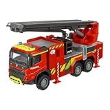 Majorette Auto Volvo FMX Truck Fire Engine (19 cm) - großes Feuerwehrauto mit ausziehbarer Leiter, Metall-Kabine, Freilauf & Funktionen, Spielzeug-Feuerwehr für Kinder ab 3 Jahre