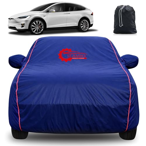Image of 100% Waterproof Car Cover for Tesla Model X | All-Weather, Dustproof & UV Protection | Heavy-Duty 3-Layer Fabric | Custom Fit with Mirror & Antenna Pocket | Navy Blue