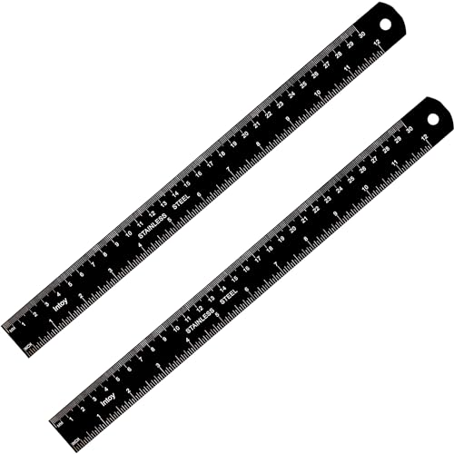 Zotemo Metal Ruler, 12 Inch Stainless Steel Ruler with Metric Measurement, 2 Pack, 30 Centimeters Long Straight Edge Ruler with Inch to MM Conversion Table for Students, Machinist and Drafting