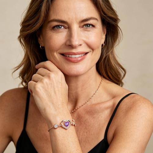 Image of 1CT Rose Heart Bracelet Moissanite Lab-Grown Sapphire Ruby Emerald&More 18K White Rose Gold Plated Anniversary Birthday Gift for Wife Girlfriend Mom Daughter Mothers Day Gift for Mom