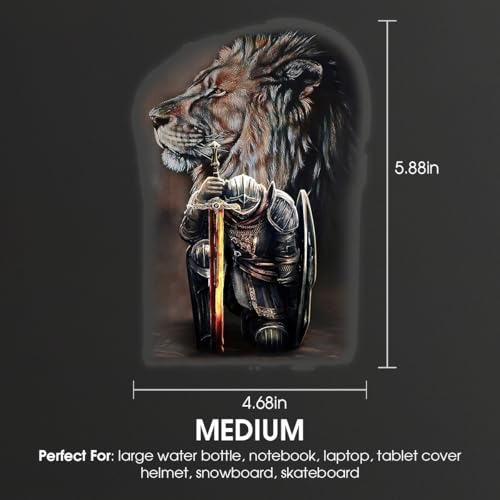 Image of Premium Jesus Car Decal - Lion of Judah with Fighter Warrior Design - Durable & Waterproof Christian Vinyl Sticker for Car, Truck, Window, Laptop, Bumper - 5.88 x 4.68 Inches