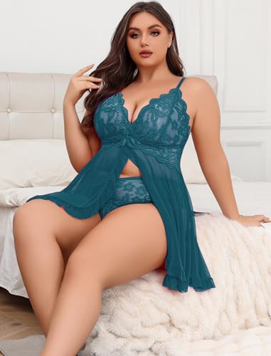 Image of Avidlove Plus Size Lingerie for Women Sexy Lingerie Dress Lace Babydoll Lingerie V-Neck Open Front Strap Nightdress