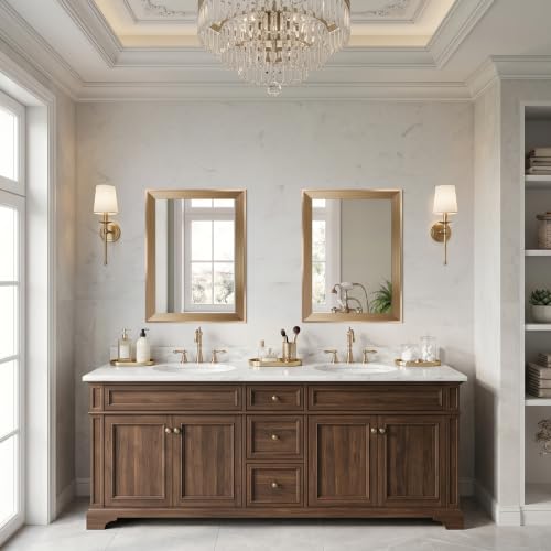 Image of DESBING 18 inchx24 inch Gold Bathroom Mirrors for Over Sink | Tempered Glass, Metal Frame, Rectangle Vanity Wall Mirror for Bathroom, Living Room, Bedroom, Horizontally or Vertically
