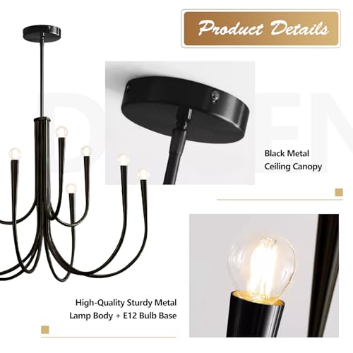 Magiroz Farmhouse Living Room Black Chandelier Large Industrial Iron Chandeliers 9-Lights Candle Chandelier Light Fixture Rustic Hanging Pandent Lighting for Bedroom Foyer Kitchen Island MPL26-9 BK by Magiroz - Image 3