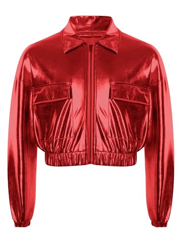 iiniim Girls Boys Sequins Hip Hop Jazz Outerwear Kids Shiny Metallic Bomber Jacket Coat with Flap Pockets Disco Party