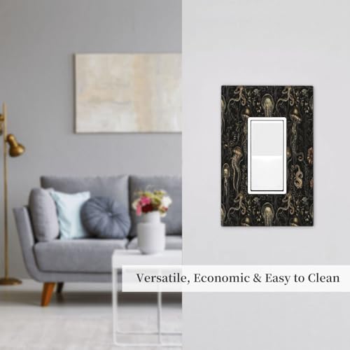 Decorative Outlet Covers Black Gold Jellyfish Squid Deep Sea Creatures 1 Gang Rocker Light Switch Cover Plate Single Decora Light Switch Covers Wall Plate Faceplate for Bedroom Decor