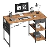 YeTom デスク パソコンデスク 机 pcデスク 幅120cm 左右入替可 引き出し付き 勉強机 学習机 作業机 収納付きデスク ビンテージ