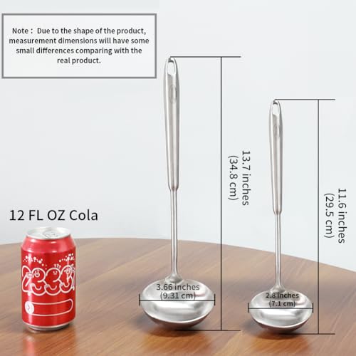 Image of Newness 2 Pack Soup Ladle, [Rustproof, Heat Resistance, Integral Forming] Resilient 304 Stainless Steel Soup Spoon with Vacuum Ergonomic Round Handle, Cooking Spoon for Kitchen, 13.7 and 11.6 Inches