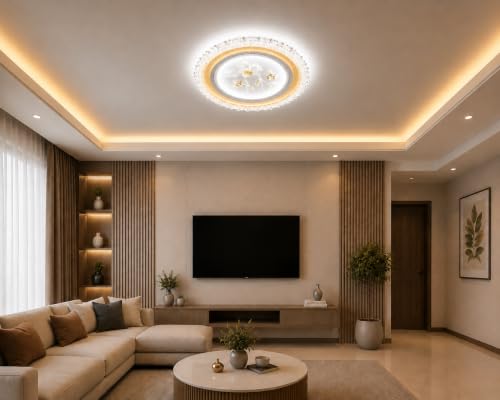 Image of FILLISKA Aluminium Luxurious 3 in 1 Led Ceiling /Wall Chandelier Light with 3 Step Colour Changing Function (Acrylic White-617-3R)