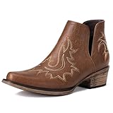 Rivalran Brown Ankle Cowboy Boots for Women - Cowgirl Booties, Western Short Boots Chunky Heels Pointed Toe US7.5 BRN
