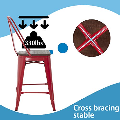 Fdw Set Of 4 Counter Height Barstoolmetal Bar Stool With Back 24 Inches Wood Seat Height Industrial Bar Chairs Patio Stool Stackable Modern Kitchen Stool Indoor Outdoor Kitchen Stools #TOP3