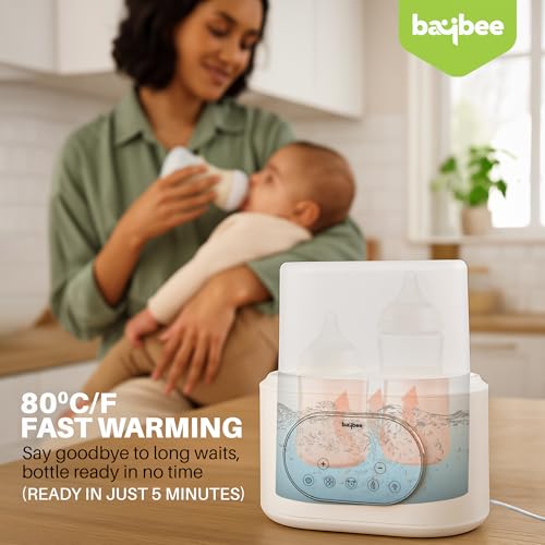 Image of Baybee Duowarm 10-in-1 Baby Bottle Warmer for Baby Milk & Food | Electric Double Bottle Sterilizer for Baby Products with LED Touch, Timer, Auto Shut-Off, Night Light - Defrost, Sterilize, Heater, Thawing & Steam Food