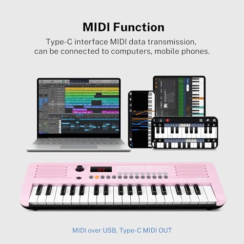 POGOLAB Piano Numérique 37 Touches, Mini Clavier Piano avec 40 Chansons, 200 Sons, 200 Rythmes, Midi, Keyboard Piano Électrique Portable pour Enfant Débutant(19,3 x 7,3 x 1,9 pouces) (Rose) - Les Beatles, Paul McCartney, John Lennon, RIngo Starr, George Harrison POGOLAB Piano Numérique 37 Touches, Mini Clavier Piano avec 40 Chansons, 200 Sons, 200 Rythmes, Midi, Keyboard Piano Électrique Portable pour Enfant Débutant(19,3 x 7,3 x 1,9 pouces) (Rose) – Image 6