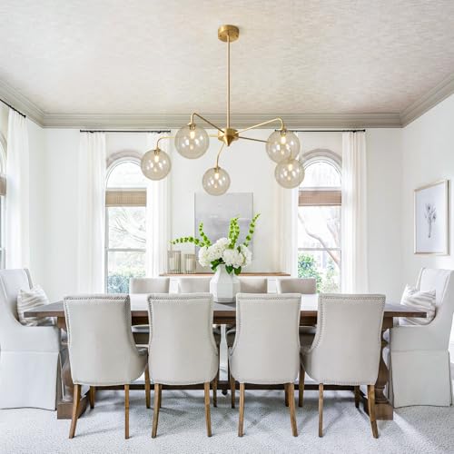 Image of Mid Century Modern Sputnik Chandelier Brass Gold Chandelier Cognac Clear Glass Globe Sputnik Chandelier for Kitchen Dining Room Bedroom