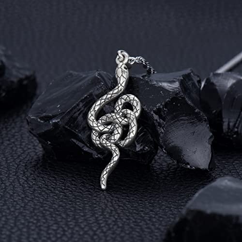 Adamzack Men's 925 Sterling Silver Gothic Snake Pendant Necklace Animal Retro Vintage Goth Punk Cool Biker Necklaces Fashion Jewelry Gifts For Men & Boys 22+2" #TOP4