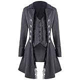 EMATOP Damen Mittelalter Jacke Winter Mäntel Winterjacke Steampunk Frack Wintermantel Gothic Softshelljacke Mode Outwear Gehrock Viktorianischen Cosplay Kostüm Smoking Uniform Kostüm Wollmantel