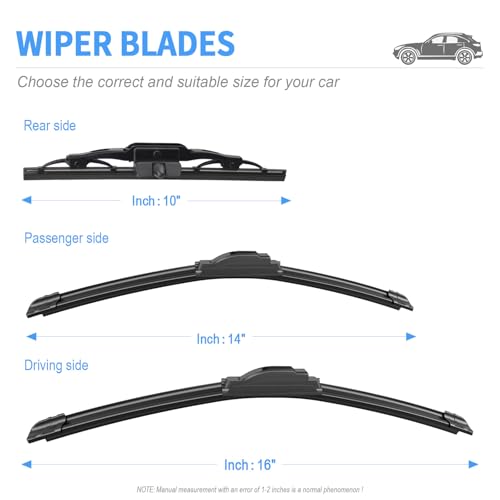 Image of Gavimnal Silicone Wiper Blades Replacement For Toyota FJ Cruiser 07-14 | 16 inch+14 inch+14 inch Front & 10 inch Rear, All-Weather, Streak-Free, OE-fit, Quiet, Easy One-Click Install