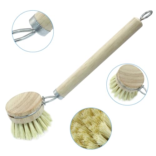 Image of 8 Pcs Wooden Dish Brush with Wooden Handle, Natural Wooden Scrub Brush Kitchen Brush(7 Pcs Dish Brush + 1 Pc Handle)