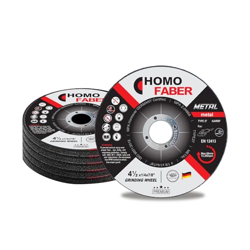 HOMO FABER Grinding Wheels 4 1/2 Inch, General Purpose Metal & Stainless Steel. Depressed Center Metal Grinding Wheels for Angle Grinders, 4.5” X 1/4” X 7/8” - 5 Pack (Industrial Level)