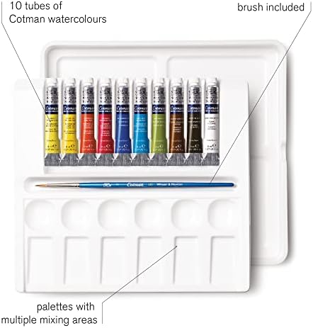 Winsor & Newton, Cotman Watercolour, 'Tube Palette Set', 10 x 8ml Tubes + 1 x Cotman Watercolour Round Brush