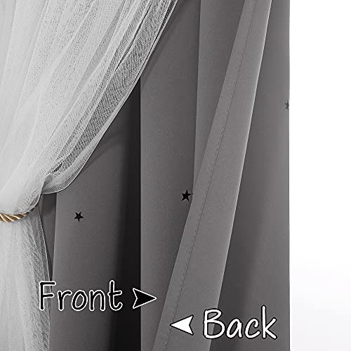 Nicetown Moon Star Hollow-Out Curtains For Kids, Double Layer Blackout Curtains Grommets Window Curtains Sheer For Living Room/Girls Bedroom, 2 Panels In 52 X 84 Inches, Grey #TOP6