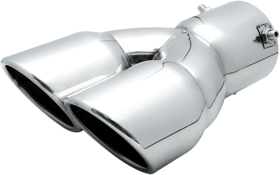 Stainless Steel Exhaust Tip Inlet 3 inches, Outlet 3 inches, Overall Length 8.66 inches, Dual Exhaust Ports, Polished Stainless Steel Exhaust Tip, Car Tailpipe
