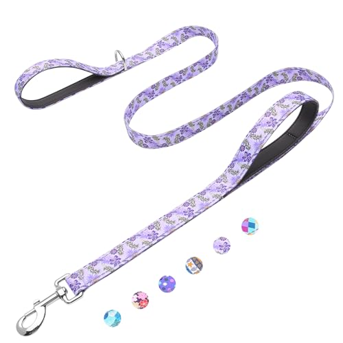 Fidohug 6 Foot Dog Leash for Medium Large Dogs Heavy Duty Blue Dog Leash with 2 Padded Handles Walking Training Lead for Medium and Large Dogs Lavender Floral