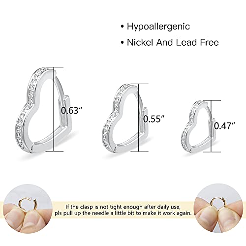 Small Silver Hoop Earrings 3 Pairs Silver Huggie Hoops Heart Love Diamond Silver Huggie Earrings White Gold Plated Silver Hoops Cute Dainty Trendy Earrings Set For Women Girls #TOP6