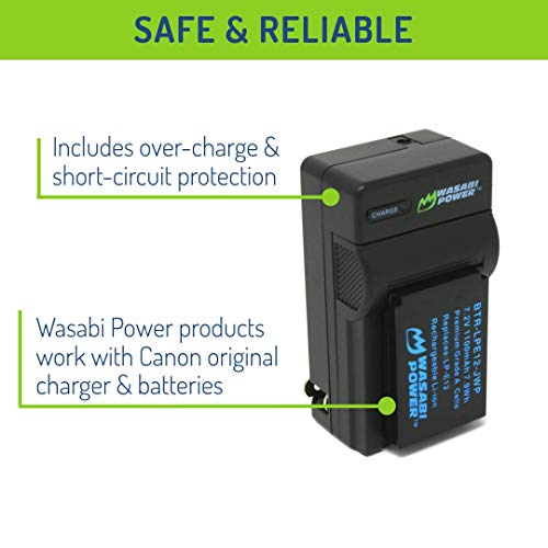 Wasabi Power Battery (2-Pack) And Charger For Canon Lp-E12 And Eos M, Eos M10, Eos M50, Eos M50 Mii, Eos M100, Eos M200, Eos Rebel Sl1 (Eos 100D), Powershot Sx70 Hs #TOP3