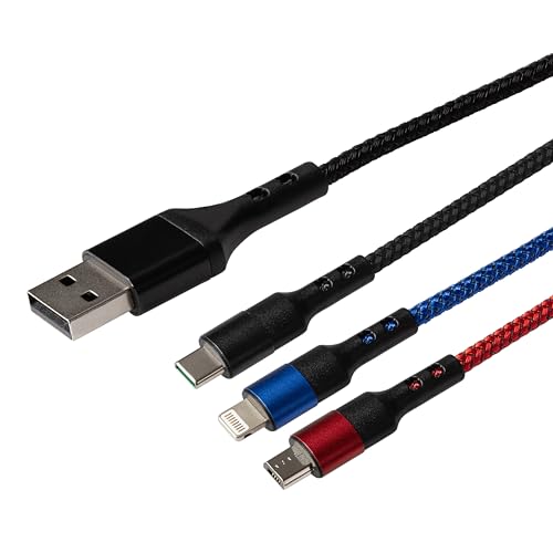 Cable de carga rápida de 60W Maplin con triple conector USB y Lightning 3