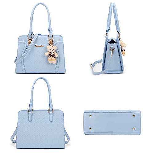 Image of Women's Fashion Handbag Tote Bag Shoulder Top Handle Satchel Purse Set 4pcs | Stylish Style,Chain Texture Design,Ample Space,Bear Doll Decoration,with a Crossbody Strap