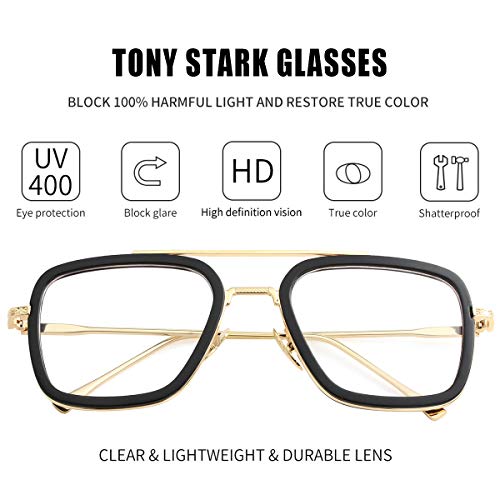 Image of Kursan Polarized Tony Stark Sunglasses for Men Women Vintage Square Metal Frame Iron Man and Spider-Man Eyeglasses
