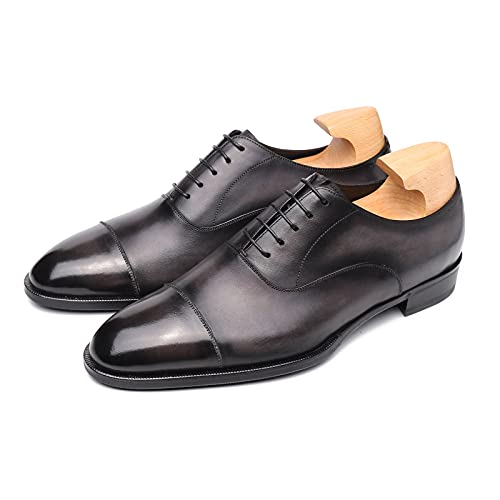 Classic Oxford for Men Hand Made Custom Genuine Full Grain Leather Burnished Cap Toe Dress Shoes Block Heel Lace up Hand Stitching4