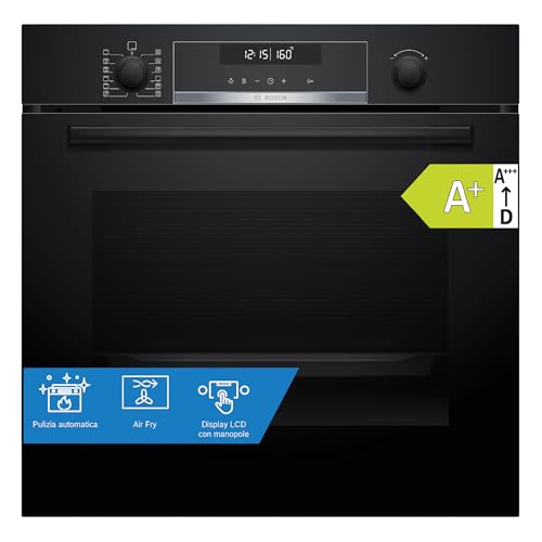 Bosch HBG578BB3 Serie 6, Forno da incasso, Pirolisi: pulizia del forno senza sforzo, Display LCD bianco, Funzione AirFry, 30 programmi automatici, Nero, 60 x 60 cm