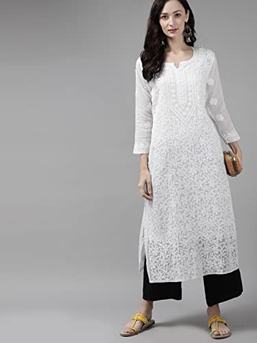 Image of Ada Hand Embroidered Lucknowi Chikankari Kota Kurta for Women A411211