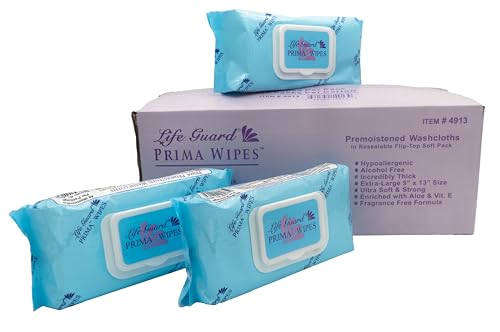 Prima Wipes, Premoistened Washcloths, Extra-Large, Hypoallergenic, Alcohol Free, Thick, Ultra Soft, Enriched with Aloe & Vit. E, Fragrance Free, Resealable | 576 count (12 pack of 48)