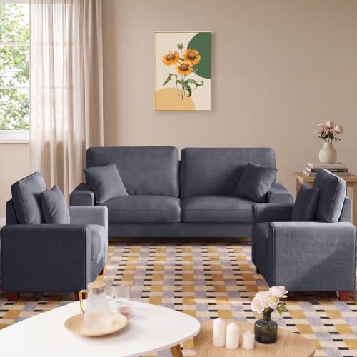 Image of DOPEDIO Modern Living Room Sofa Set, 71.25 inch Chenille Loveseat with 2 Accent Chairs, Removable Covers, Spring Cushions, Solid Wood Frame, Easy Assembly(71.25inch+2 Single,Blue)