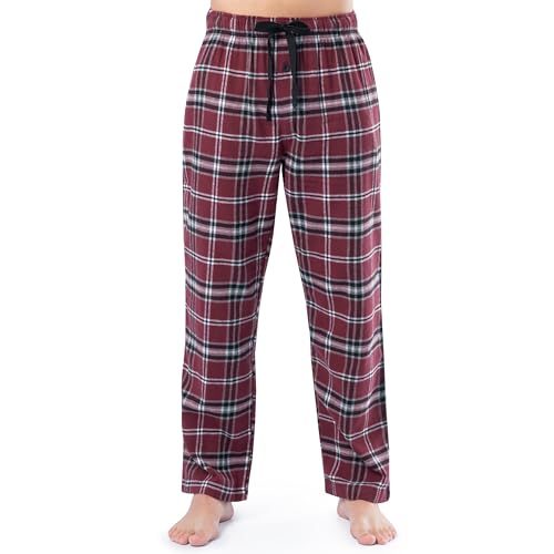 Fruit of the Loom Men's Soft Flannel Pajama Lounge Sleep Pant, Dark Red Plaid, Large