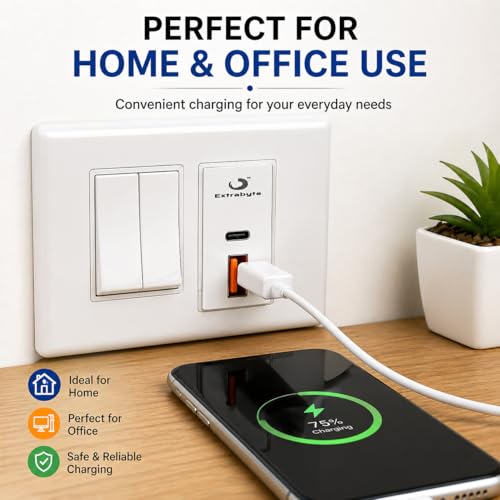 Image of USB Charger Socket (Type A & Type C) | Fast Charging Modular Wall USB Socket for Mobile, Tablet & Devices | Matt Finish White