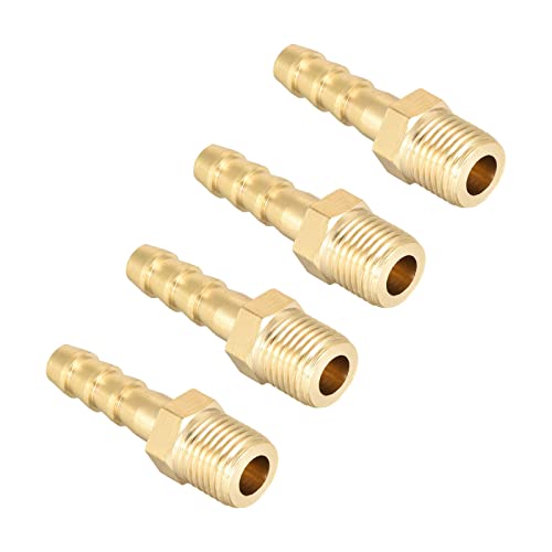 QUARKZMAN Métrico M10-1 Macho Rosca a 6mm Púas Latón Púas Manguera Conexión x 4uds Tubo Conector Adaptadores para Manguera Conexión, Conector de Lengüeta de Latón [Dorado Tono]