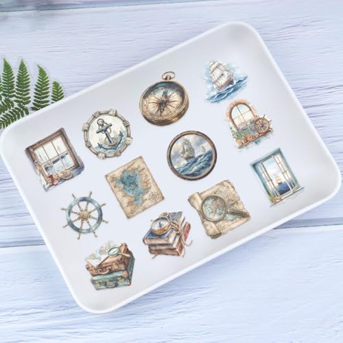 Image of 50 PCS Retro Sailing Stickers for Scrapbooking Journaling Junk Journal Scrapbook Supplies - Waterproof Transparent PET Aesthetic Decals for Resin Crafts Decorative Art Crafts (Retro-2)