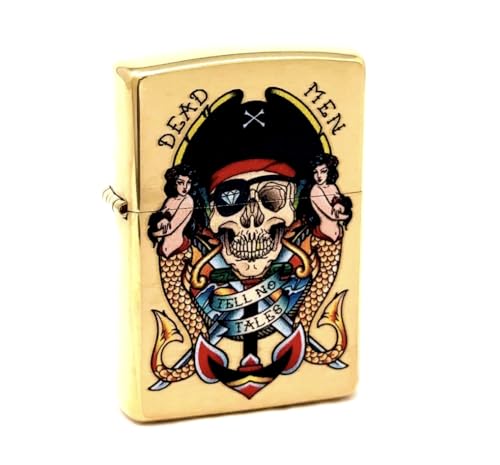 Zippo Encendedor Personalizado Diseño Skull Brushed Brass miniatura 1