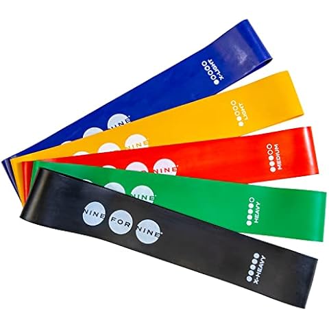 Nine For Nine 12"x2" Latex Free Exercise Loop Resistance Bands 5 Pack - 12" Mini Loop Exercise Booty Training Bands (Multi Colored Set) Cover