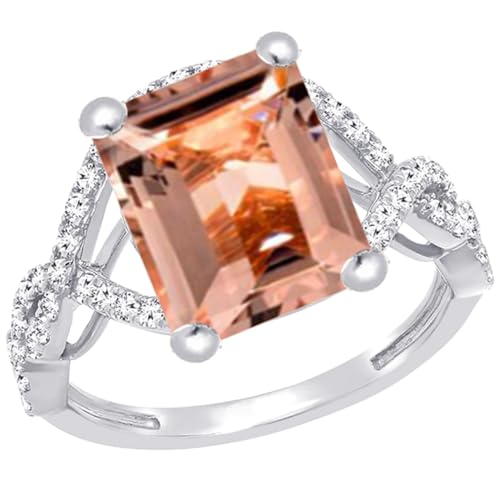 5 Carat Emerald LAB GROWN Morganite and LAB GROWN Diamond Engagement Ring (4.5ct Center, AAAA Heirloom Quality) RISV10W3AM Platinum