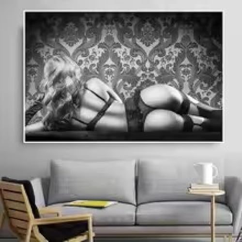 Peinture sur toile de femme nue avec cadre déco chambre 21x30 cm