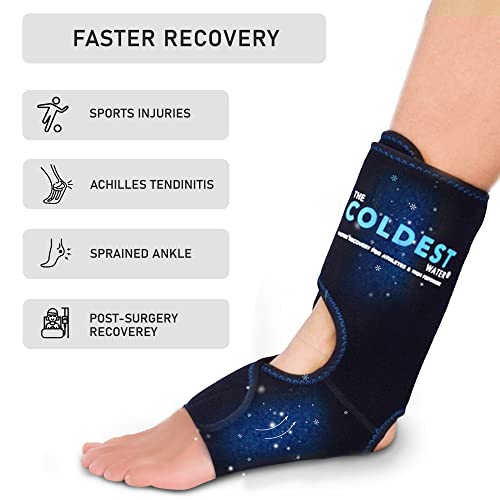 The Coldest Foot Ankle Achilles Pain Relief Ice Wrap With 2 Cold Gel Packs | Best For Achilles Tendon Injuries, Plantar Fasciitis, Bursitis & Sore Feet Built For Cold Therapy (Black Xs-Xl) #TOP4